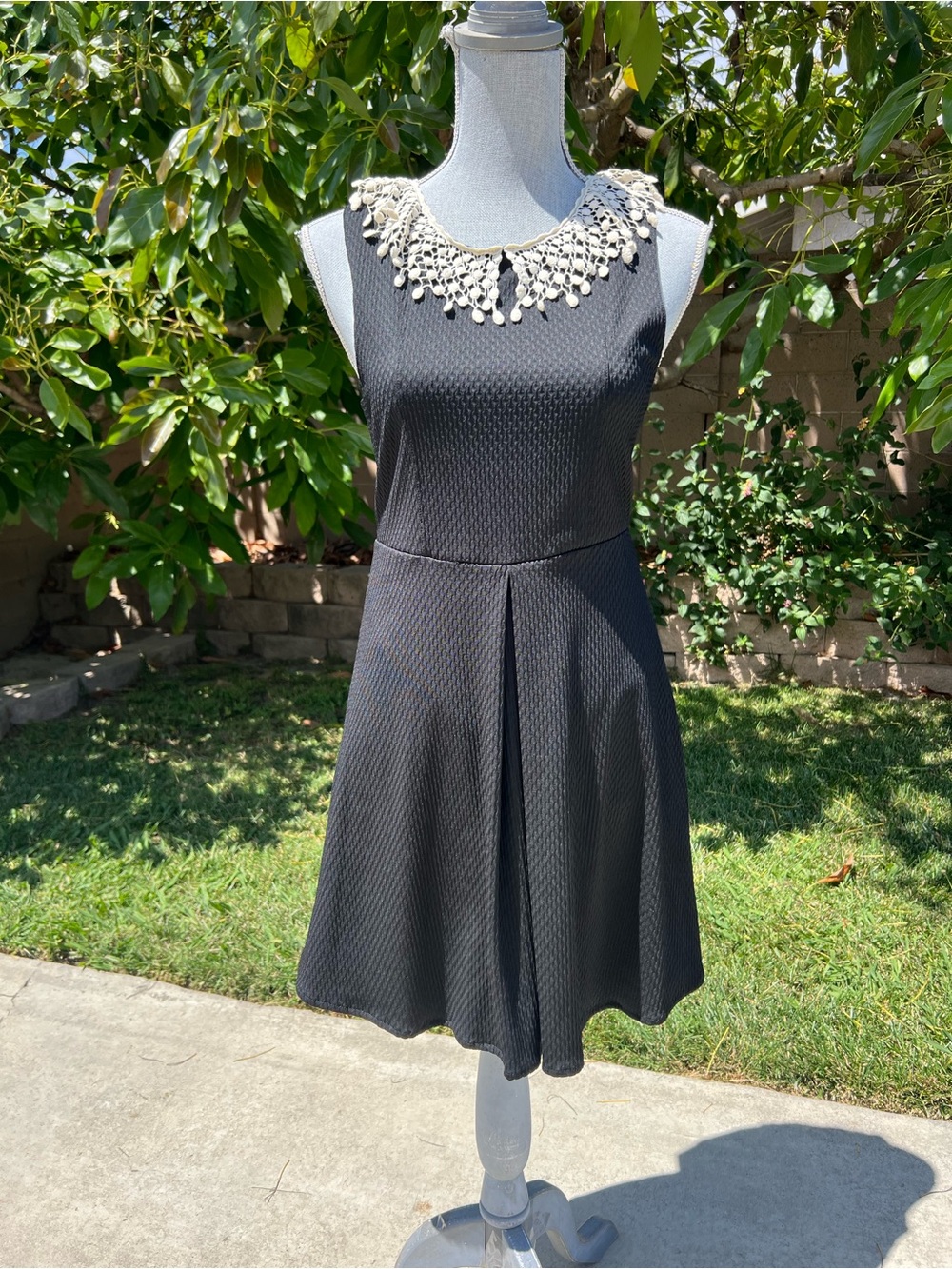 Free People Black Mini Dress with Cream Crochet Collar